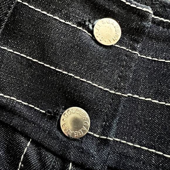 DOLCE & GABBANA Women's size 38 Navy Pin Striped Stitched Wide Leg Denim Jean - Picture 8 of 8